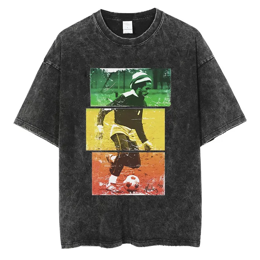 

Reggae Bob Marley Football Vintage Washed Graphic T-Shirt Men's Women Hip Hop Harajuku Fashion High Quality T Shirts Streetwear