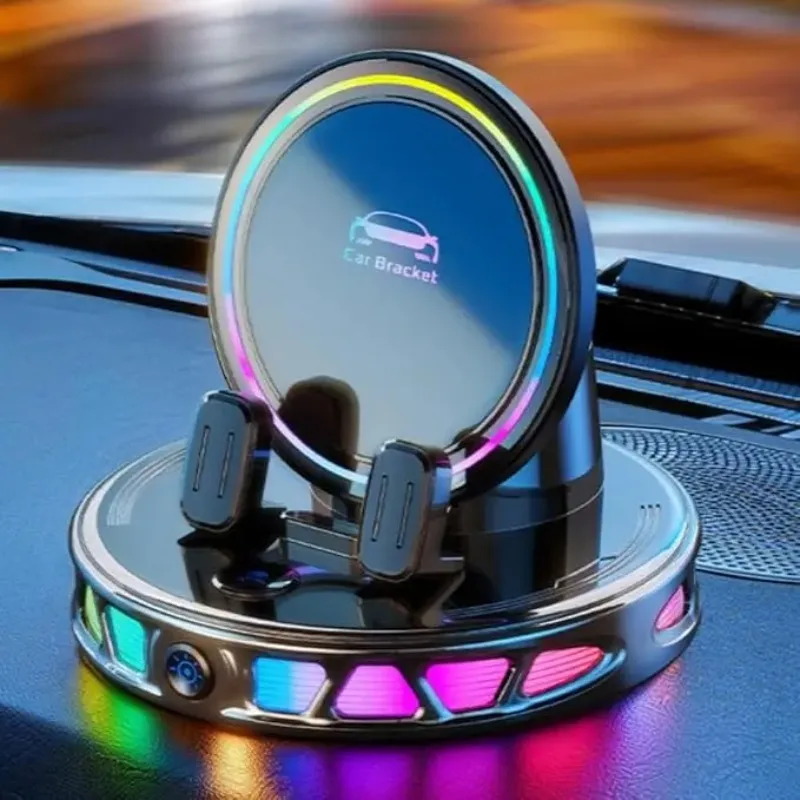 1Pc 360° Rotating Car Phone Holder, Wireless Charging Mount with 7‑Color RGB Light, Horizontal Mode Auto Phone Charger
