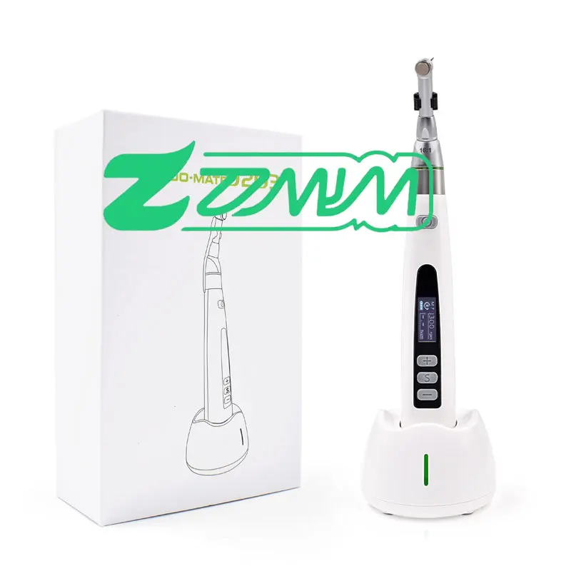 มอเตอร์เอ็นโดไร้สายสำหรับงานทันตกรรม LED พร้อมหัวต่อแบบลดความเร็ว 16:1 หัวต่อแบบ Contra Angle 5 โหมดการทำงาน 9 ฟังก์ชันจดจำข้อมูล สำหรับการรักษาแบบ Endo Mate
