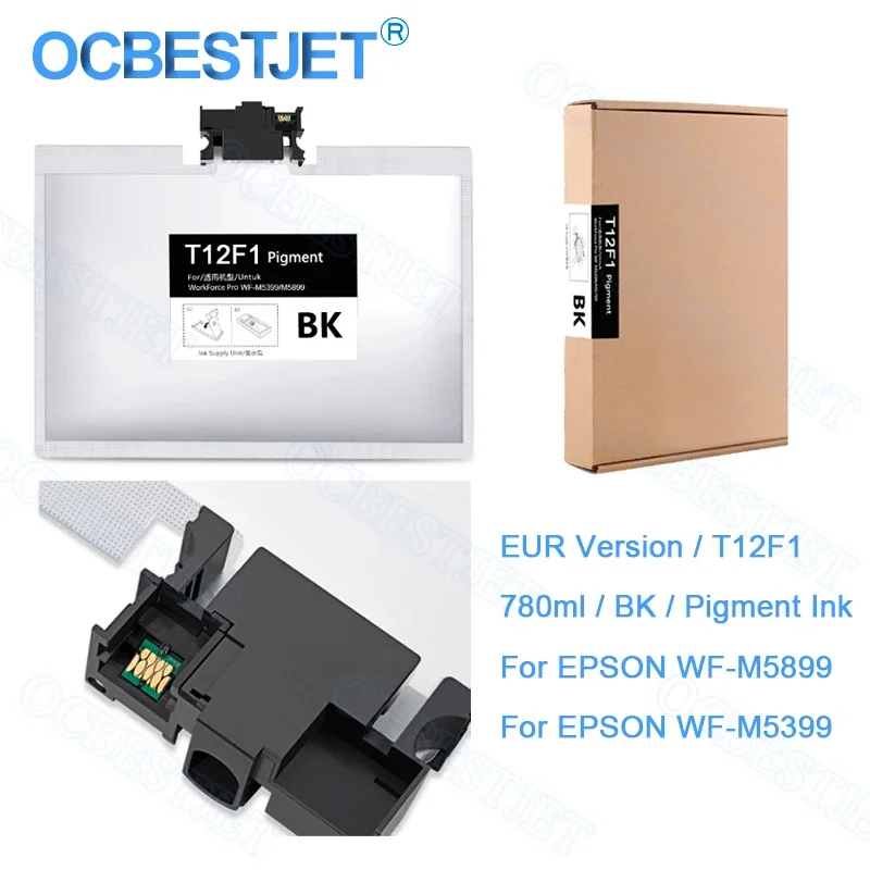 Europe T12 T12F T12F1 Ink Bag Ink Cartridge With Pigment Ink One Time Chip For Epson WorkForce Pro WF-M5899 WF-M5399 780ML Ink