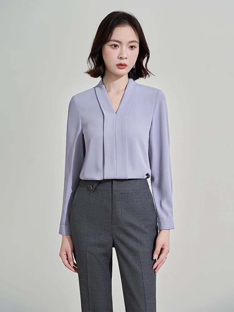 Ele White Long Sve V-Ne irt Dames Faion Commute Interview Professionele Top Herfst Nieuw Sle Eenvoudig Polyester