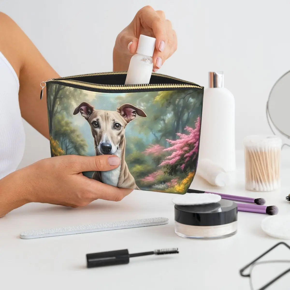 Roxy Fawn Greyhound Dog Art Bolsa de cosméticos para mujer Bolsa organizadora de maquillaje de viaje Almacenamiento de artículos de tocador Caja de kit Dopp