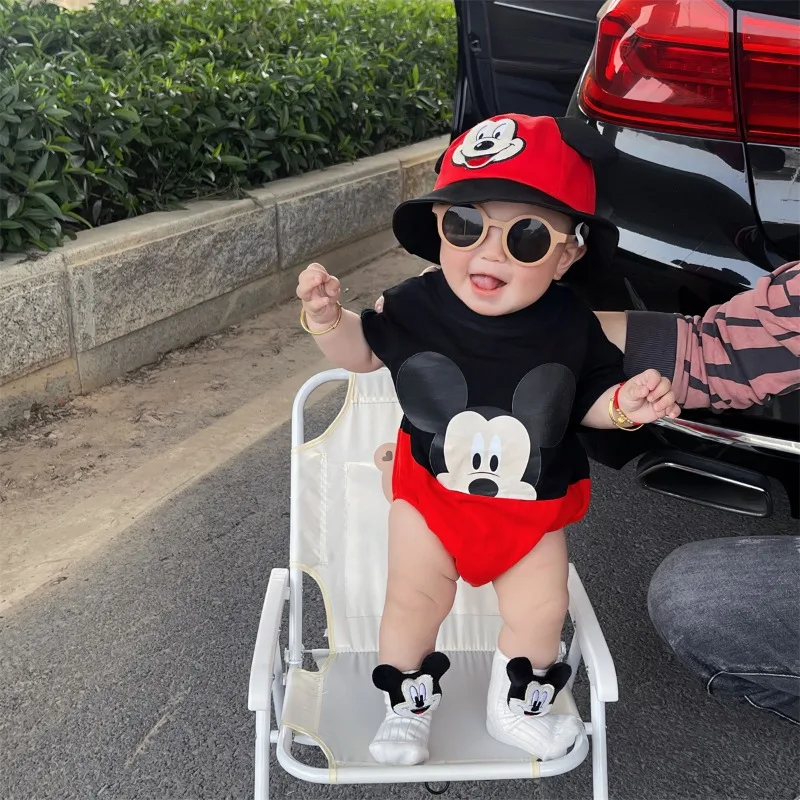 Summer Newborn Bodysuit Sock Hat 3pcs Set Cartoon Mickey Mouse Boys Girls Jumpsuit Infant Costume Short Sleeve Clothing K2421