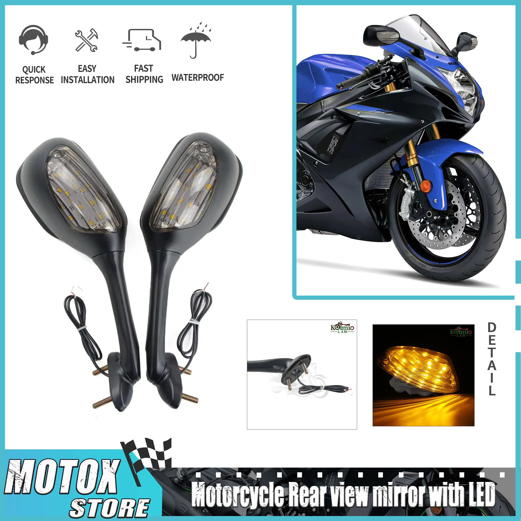 

Fit for SUZUKI 2006 - 2021 GSXR600 GSXR750 Motorcycle Rear view mirror with LED L1-L7 K6-K11 GSXR 600 GSX-R750 GSXR1000