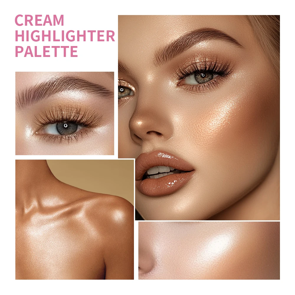 8-Farben-Creme-Highlighter-Palette für Highlight-Gesicht, Aufhellung, Highlighter, Rouge, Schimmer, wasserfestes Make-up-Werkzeug, Kosmetik