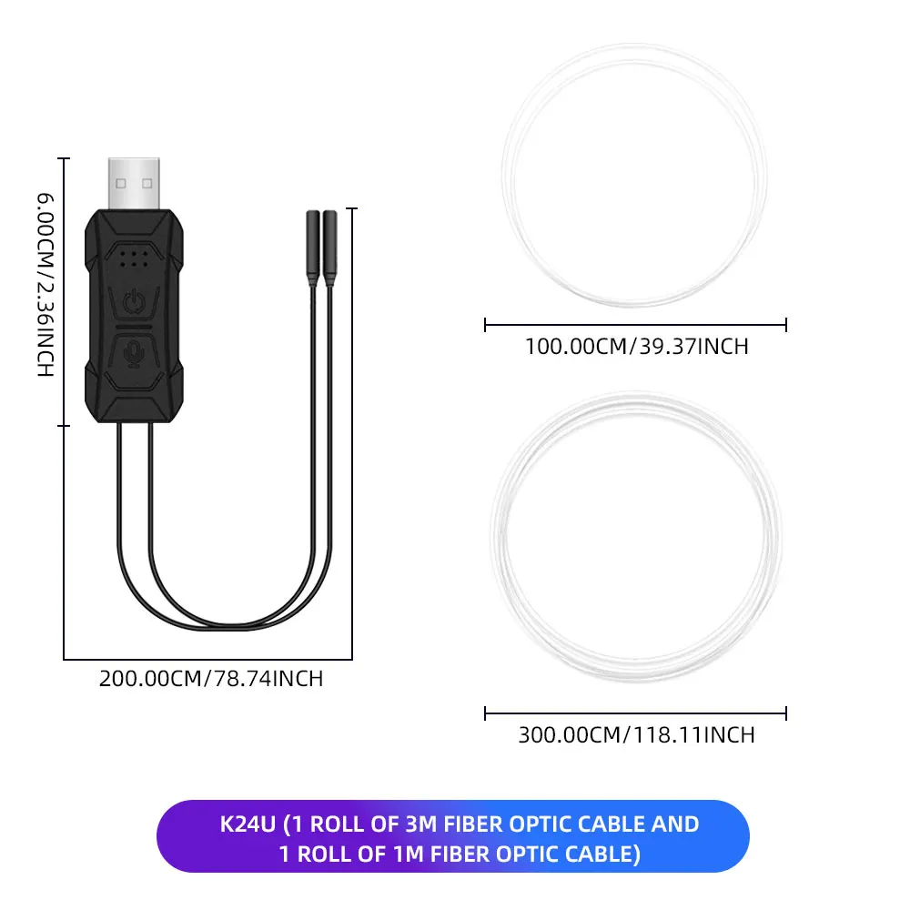 Car RGB LED Ambient Light Strip USB Fiber Optic Atmosphere Car Neon Interior Light Strip Center Console Door Decoration Lamp