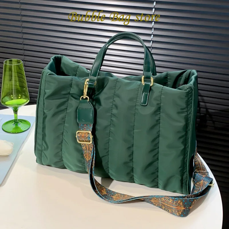 

Brand Women Green Big Totes Padded Large Capacit Handbags Classic Nylon Down Cotton Shoulder Bags Work Lady Shopper Bag