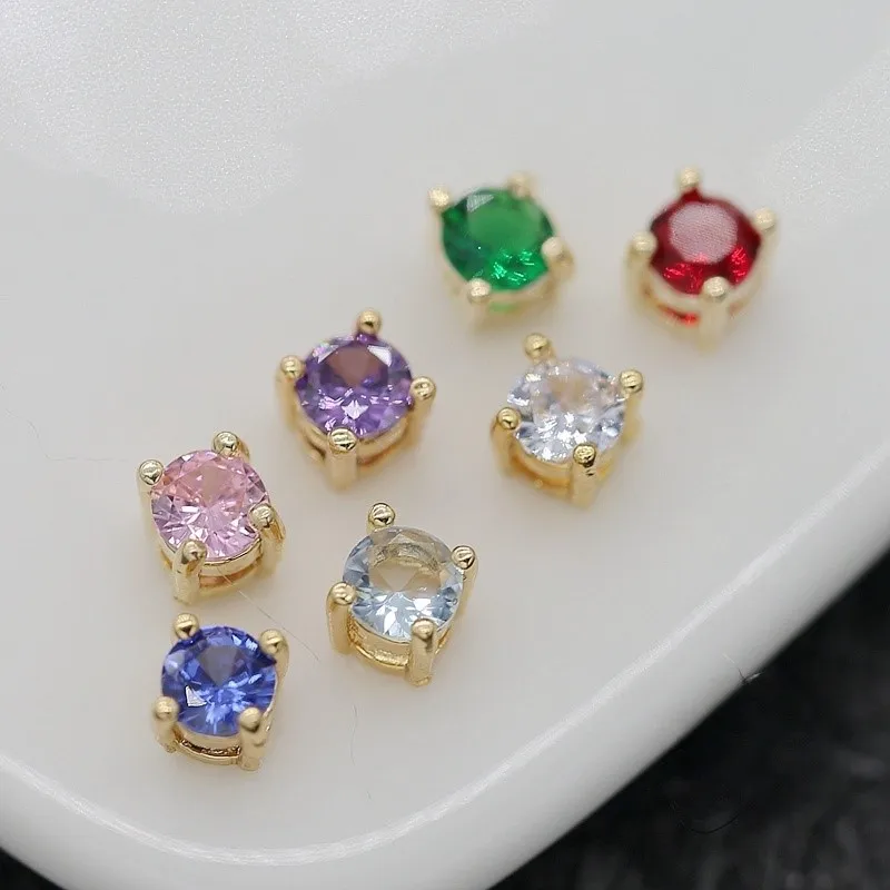 6PCS 14K Gold Plated Brass Round Zircon Charm for Bracelets Making Supplies, Loose Spacer Beads For Making Jewelry Necklace view 4