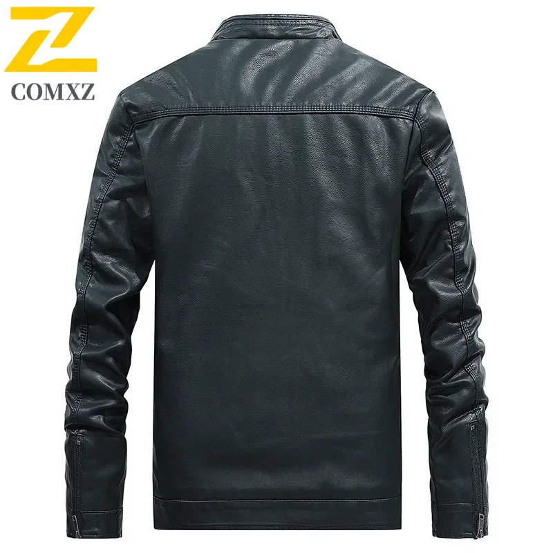 Autumn Men's Leather Clothing New Solid Color Loose Casual Business Office Stand Collar Coat Men's Thickened Leather Jacket