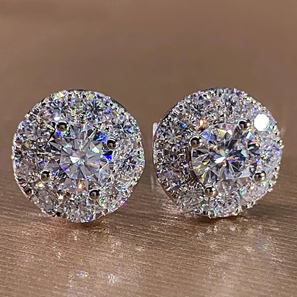 

14K White Gold Stud Earrings Women 0.5 1 2 3 Carat Round Moissanite Diamond Present Wedding Anniversary Engagement Party Gift