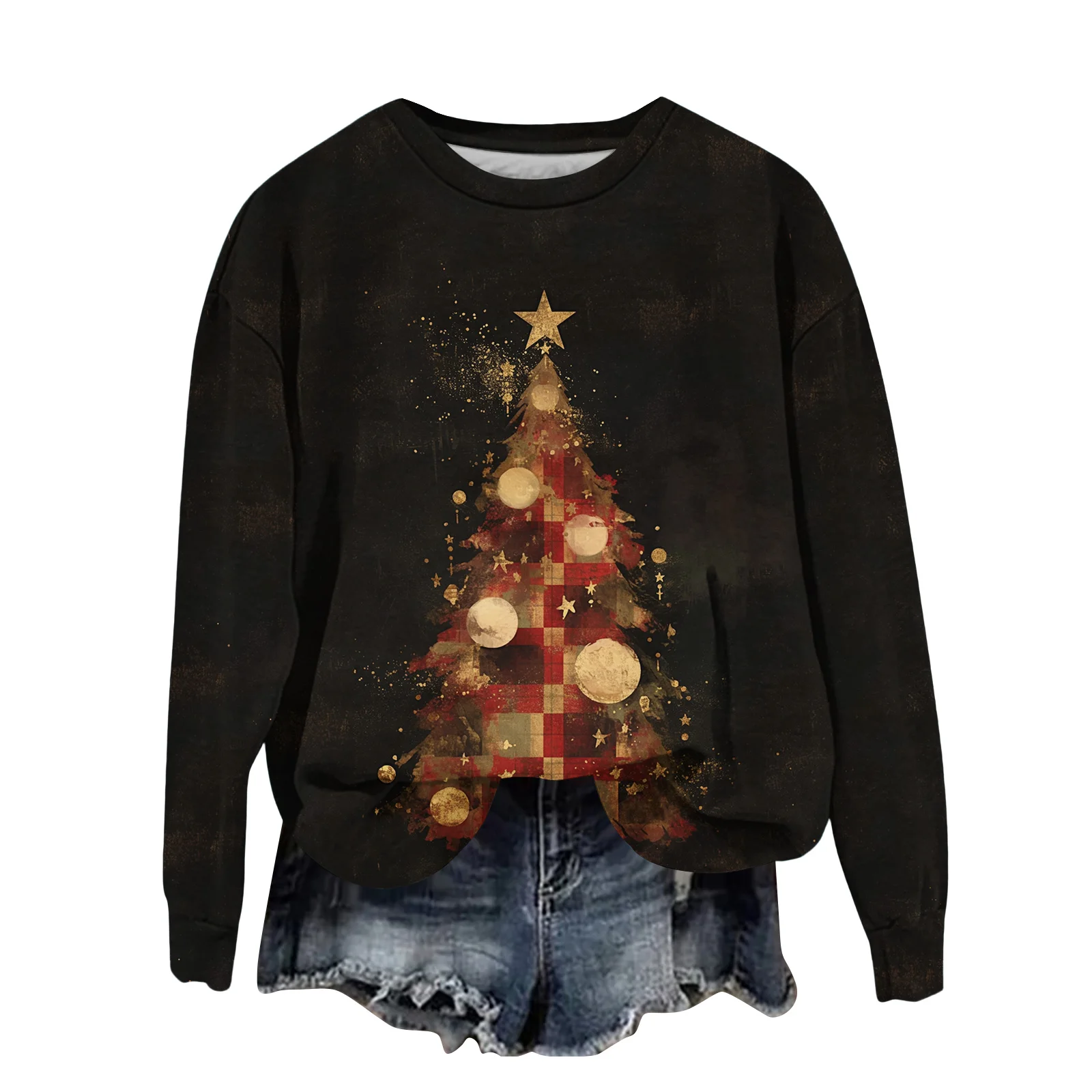 여성 패션 프린트 긴 소매 느슨한 라운드 넥 스웨트 탑 가을 여성 의류 겨울 의류 여성 탑 여성용