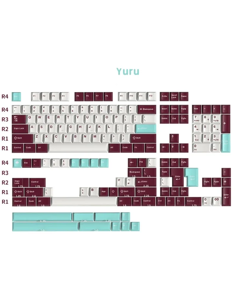 white deep red and light blue color block pbt dye sub keycaps full set oem profile for mechanical keyboards