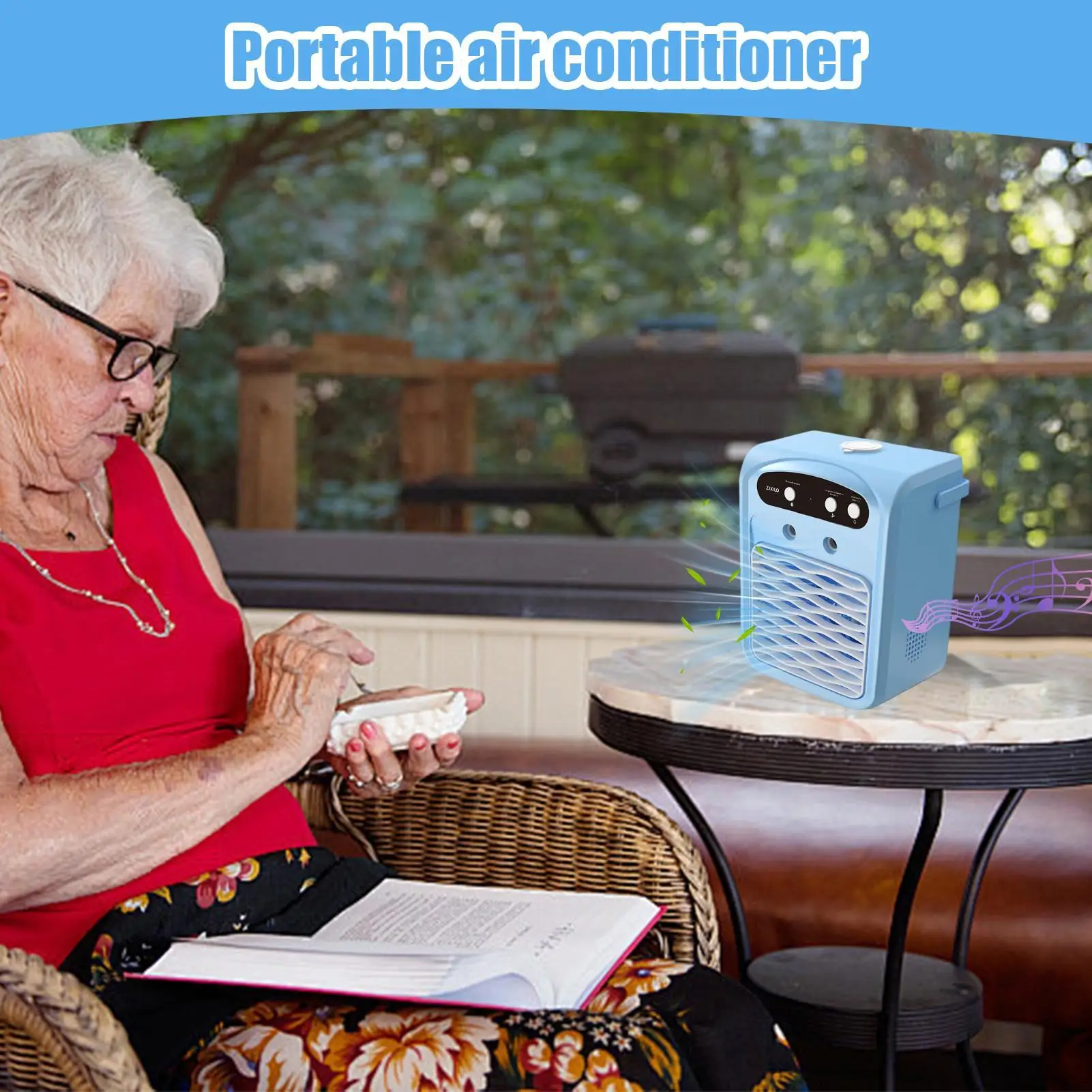 

3In1 Portable Air Conditioner 3-Speed Evaporative Cooler 1L Water Tank Wireless Speaker With Humidifier For Apartment Camping