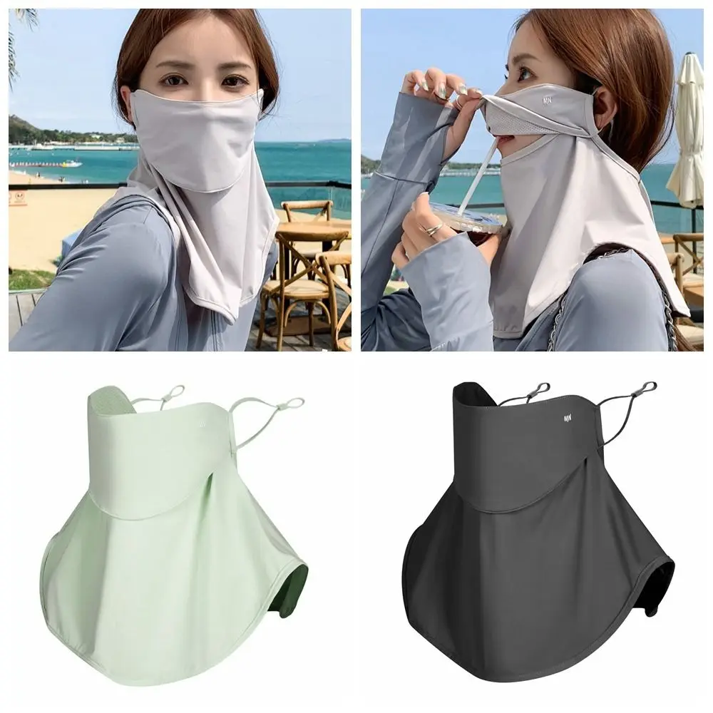 Máscara de seda de hielo de Color sólido, protección UV, bufandas faciales de verano, envoltura para el cuello, cubierta para el cuello, babero a prueba de sol, cubierta para la cara, senderismo