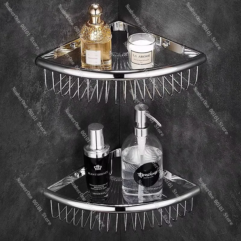 Stainless Steel Drill Bathroom Corner Shelf Wall Mounted Double Layer Triangle Basket Rustproof Toilet Shower Storage Rack Space
