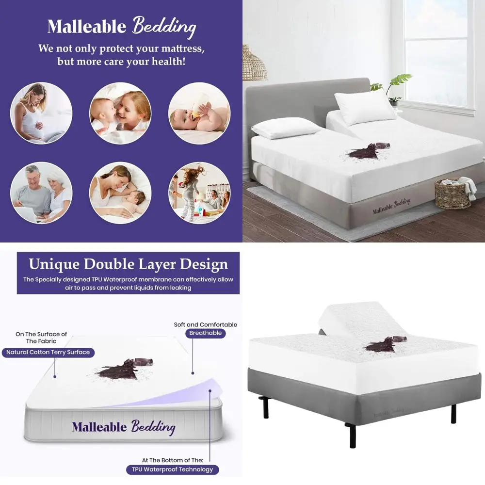 

Cotton Split King Mattress Protector - 36 Down from Top, Fits 15 Pocket, Easy Wash, Vinyl-Free