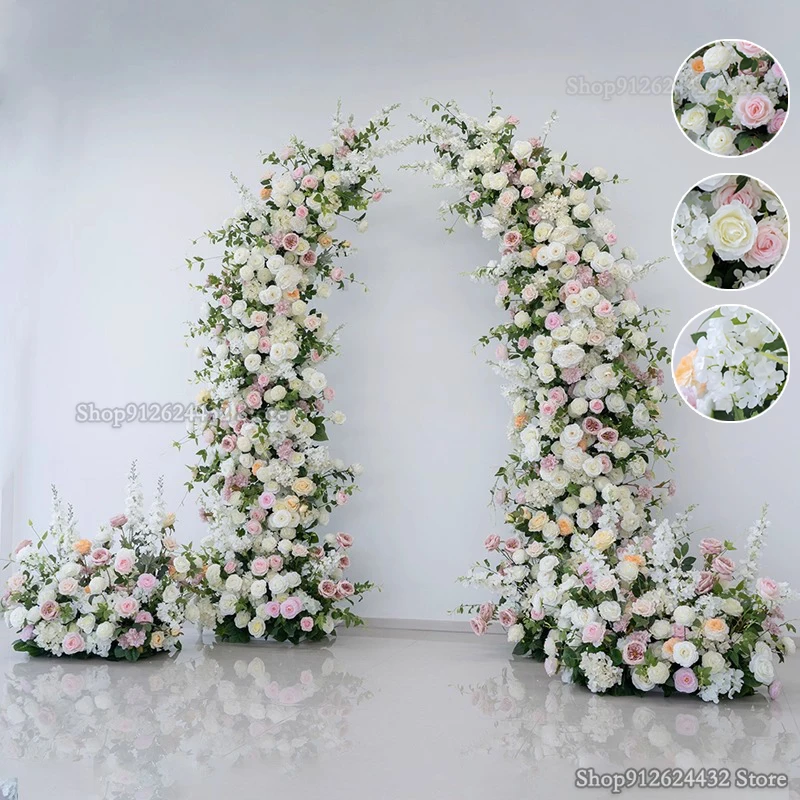 

White Pink Wedding Giant Flower Horn Frame Flower Art Background Hall Arch Arrangement Flower Wedding Decoration Window
