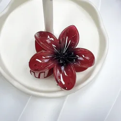Red Flower Plastic Hair Clip Gentle Women Sweet Frangipani Hair Claws Crab Clamp Barrette Ponytail Holder Headwear Accessories