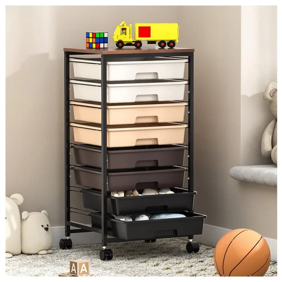 

Rolling Storage Cart with Drawers Rolling Drawer Cart and Wooden Tabletop Storage Drawer Cart for Living Room Classroom Bedroom