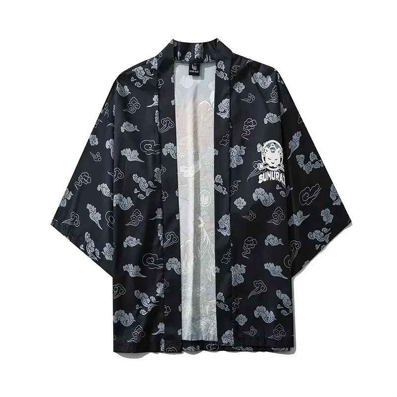 

Handsome Samurai Cat Pattern Men's and Women's Cardigan Kimono Fashion Trendy Japanese Tops Comfortable Casual Kimono Streetwear