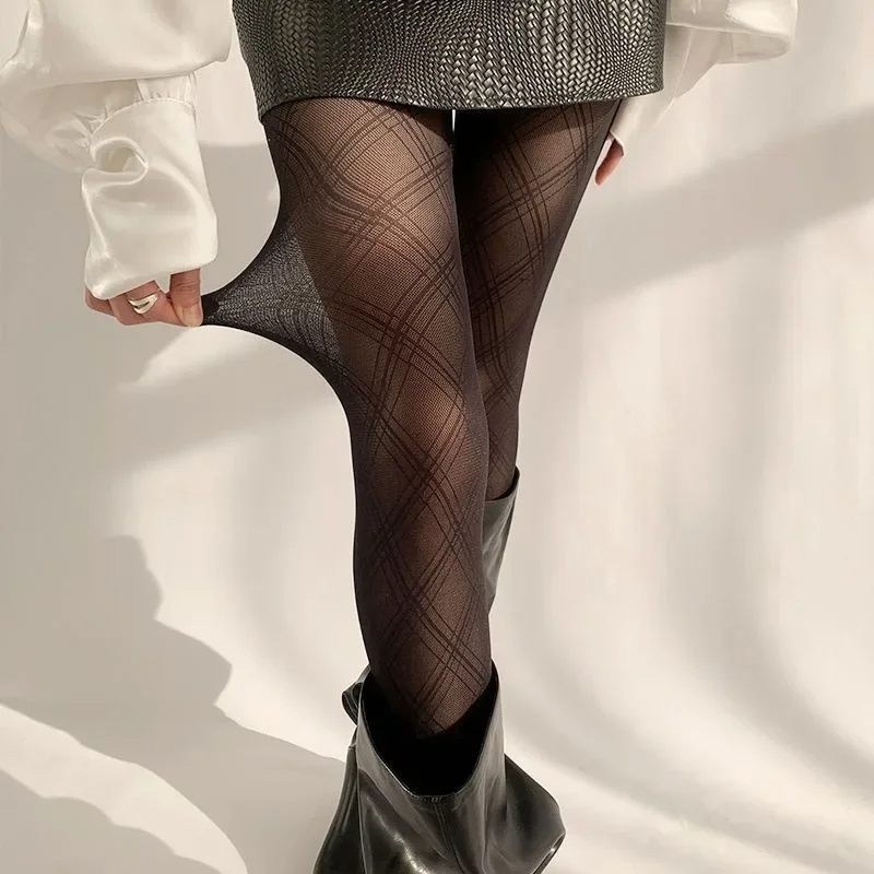 Black Diamond Sexy Checkered Tights For Women Autumn Winter Fashion JK Style Women Pantyhose Mesh Halloween Long Socks