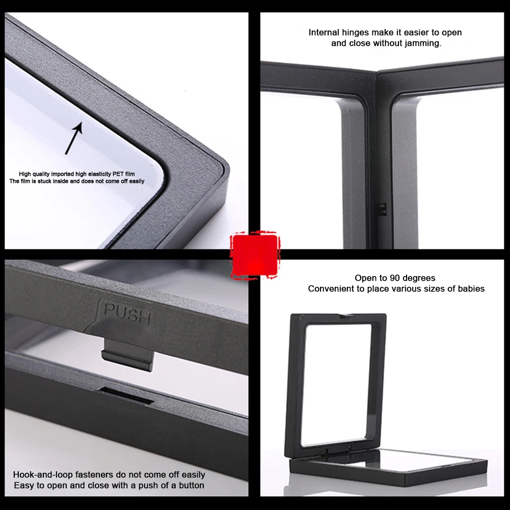 Acrylic Jewelry Storage Box 3D Packaging Case Gemstone Free Stand Floating Frame Membrane Ring Earrings Necklace Display Holder