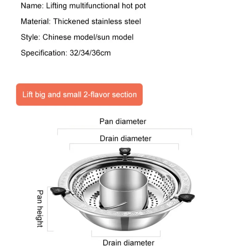 Rotating lift Stainless Steel Steam Barbecue BBQ Hot Pot Soup Mandarin Duck Shabu Pagoda Pot Chinese Kitchen Hotpot