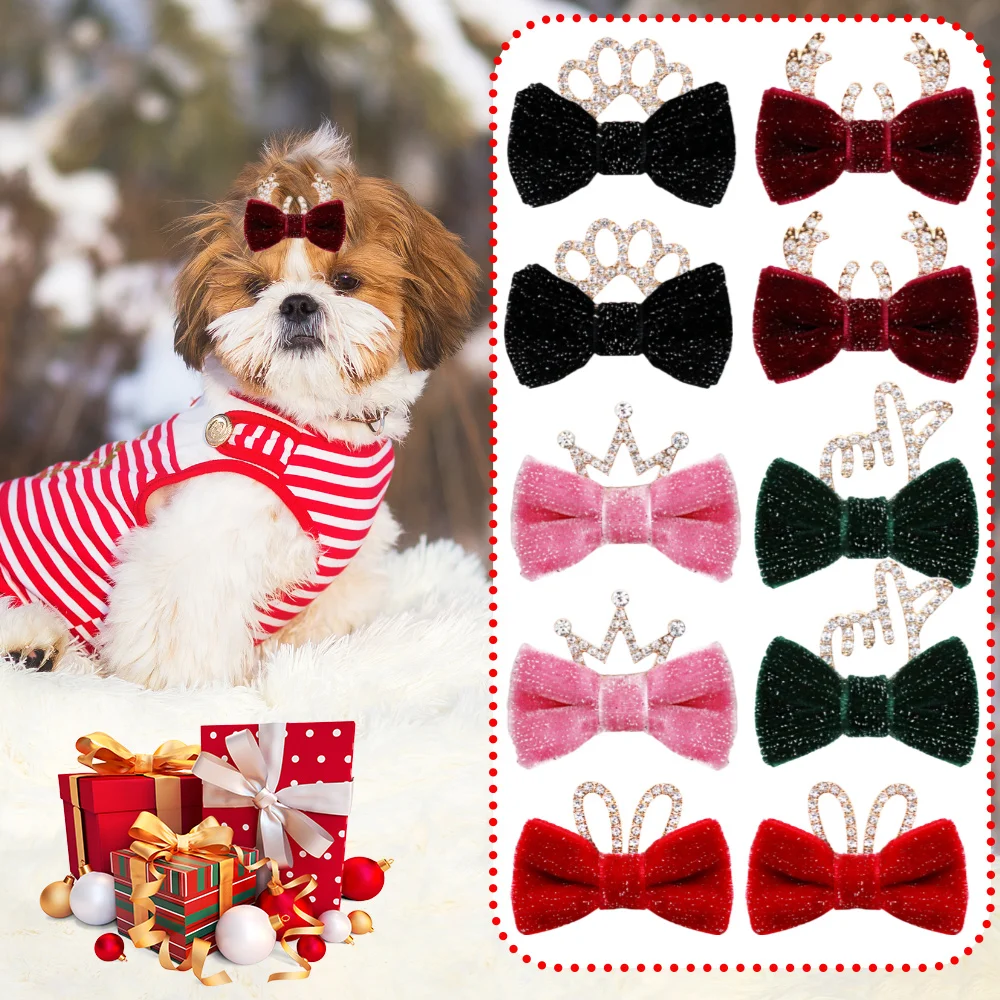 10PCS Puppy Bows With Alligator Clip Pet Hair Accesspries For Dogs and Cats Movable Winter Pet Dog Bows Dog Hair Clips Supplies