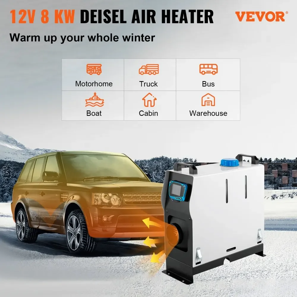 VEVOR Diesel Air Heater All in 1 8KW Parking Heater 12V Truck Heater One Air Outlet, with Red LCD Switch