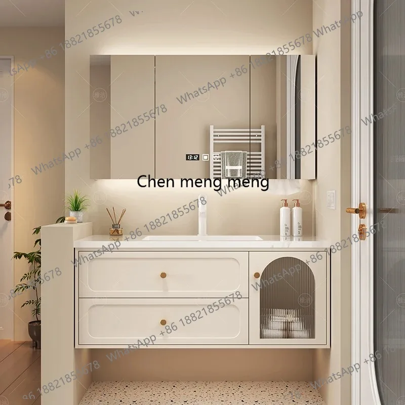 

French Cream Wind Bathroom Cabinet Accessories Makeup Decorations Trendy Cupboard Display Dressers Storage Gabinete Furniture