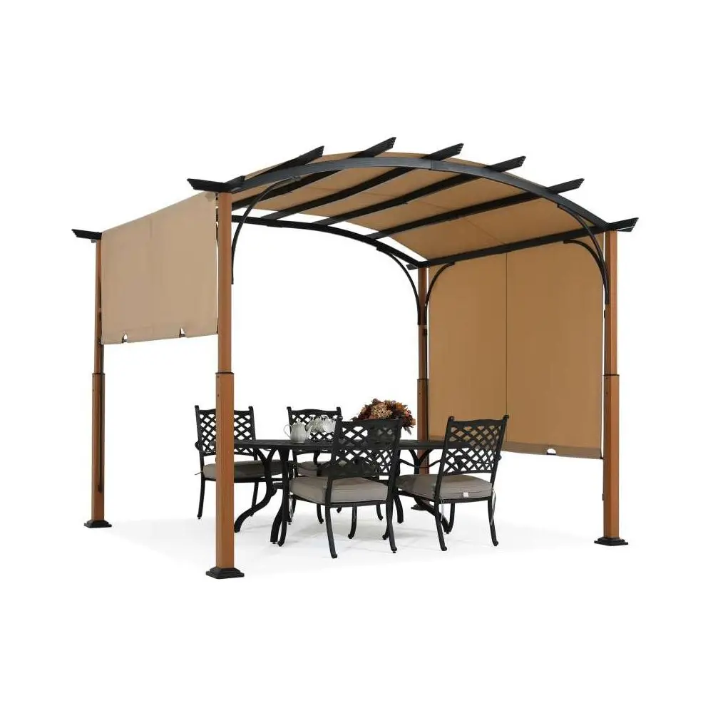 10x12 ft Heavy Duty Pergola with WoodGrain Poles, Beige