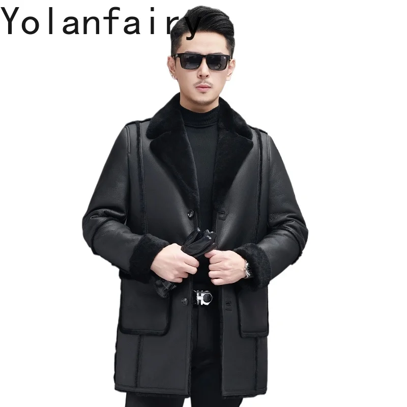 

YOLANFAIRY Real Sheepskin Leather Jackets Man Winter Mid-length Genuine Lamb Fur Natural Fur Coat Men Fashion Abrigo Piel Hombre