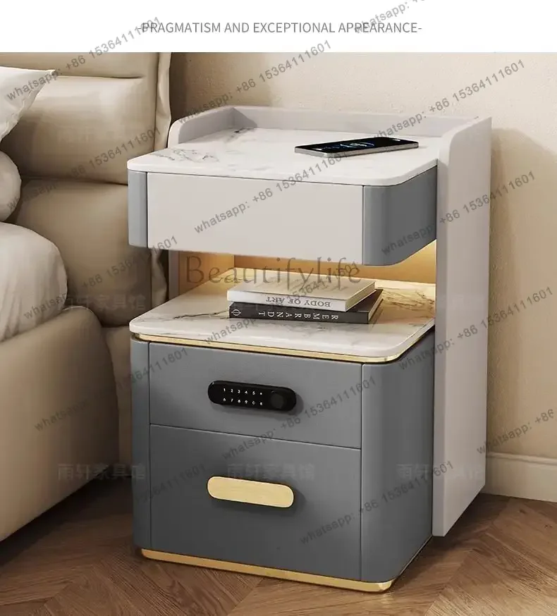 Bedside Table Wireless Charging USB Induction LampBluetooth Audio Fingerprint Password Lock Modern Organizer Bedroom Furniture