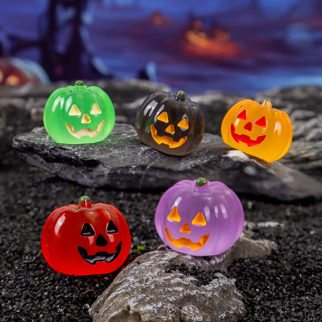 5pcs Luminous Pumpkins Halloween Home Decoration Mini Demon Pumpkin Desk Decorative Figurines Fairy Garden DIY Accessorie