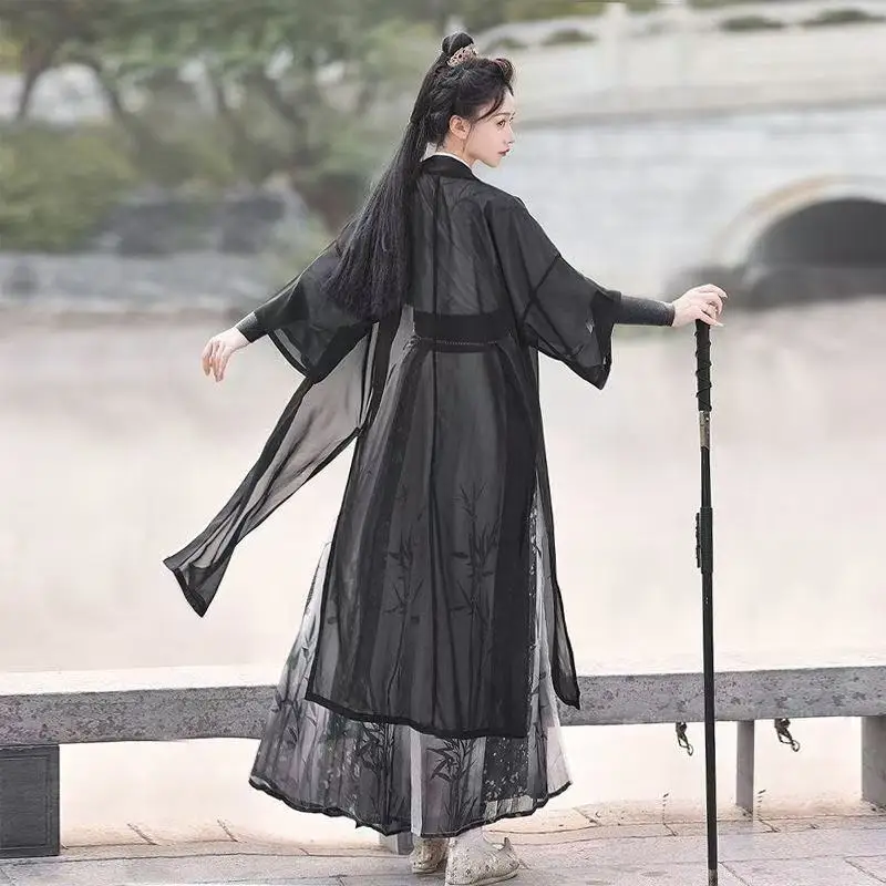 고대 무술 Hanfu 남자 여자 전통 대나무 인쇄 크로스 칼라 의상 빈티지 할로윈 코스프레 무대 쇼 정장
