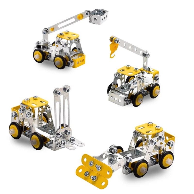 3D Metal Assembly Model Boy Toy Gift Engineering Truck Set Forklift Crane Bulldozer Block Screws And Nuts DIY Children's Toys