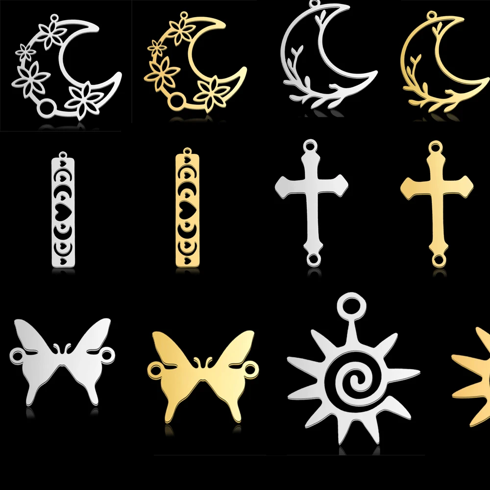 

10pcs/Lot Stainless Steel Moon Sun Cross Charms Pendants for DIY Jewelry Making Accessory Wholesale