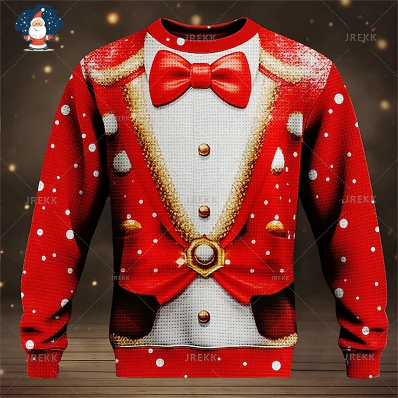 3D Happy Christmas Printed Sweatshirts Suit & Tie Graphic Ugly Christmas Sweater Fashion Streetwear Mens Clothing Unisex Clothes