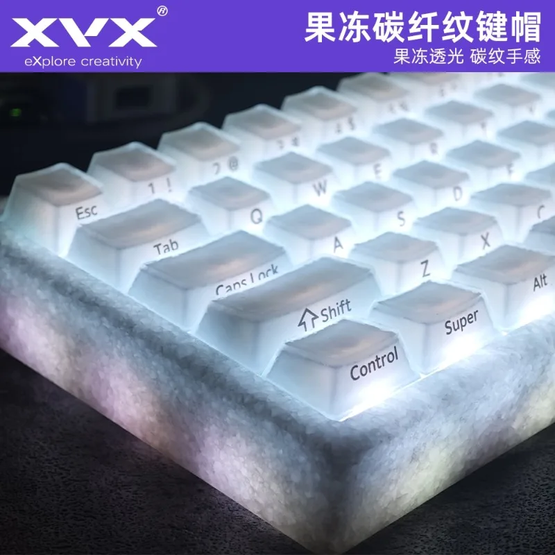 XVX Carbon Fiber Jelly Keycaps Custom PBT Cherry Profile Forged Carbon Pattern Magnetic Axis Keycap Transparent Ev63 Wooting 60