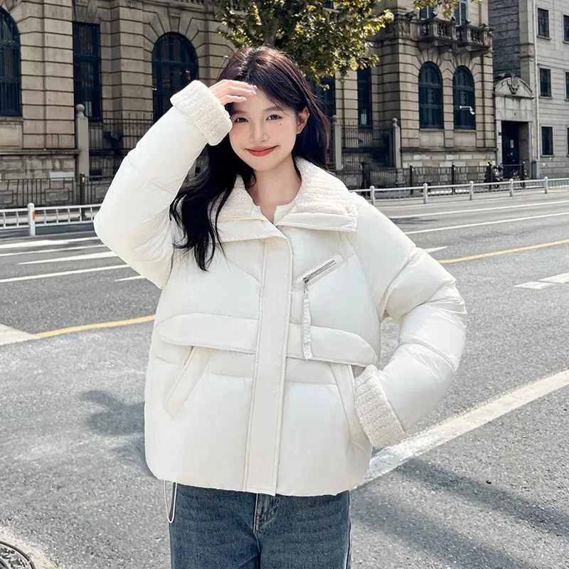 2024 Womens New Winter Jackets Fashion OL Parka Winter Cotton Jacket With Belt Loose Coat Women Button Down Cotton Jacket Ladies