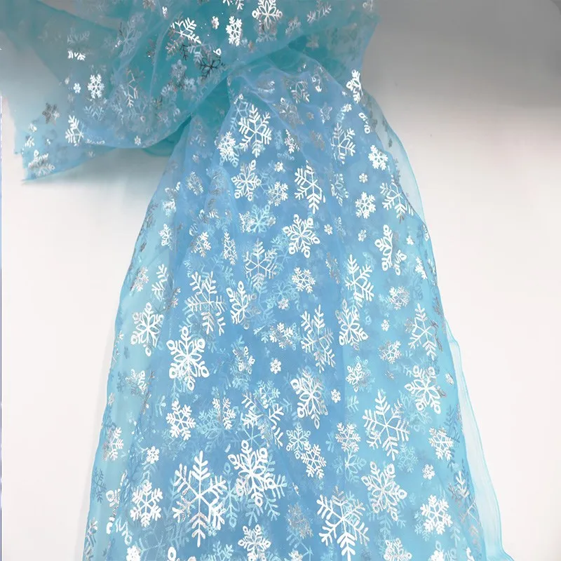 Blue Silver Snowflake Sequins Tulle  Fabric DIY Sewing Princess Dress Wedding Party Skirt Fabric Home Decorations Cloth Supplies