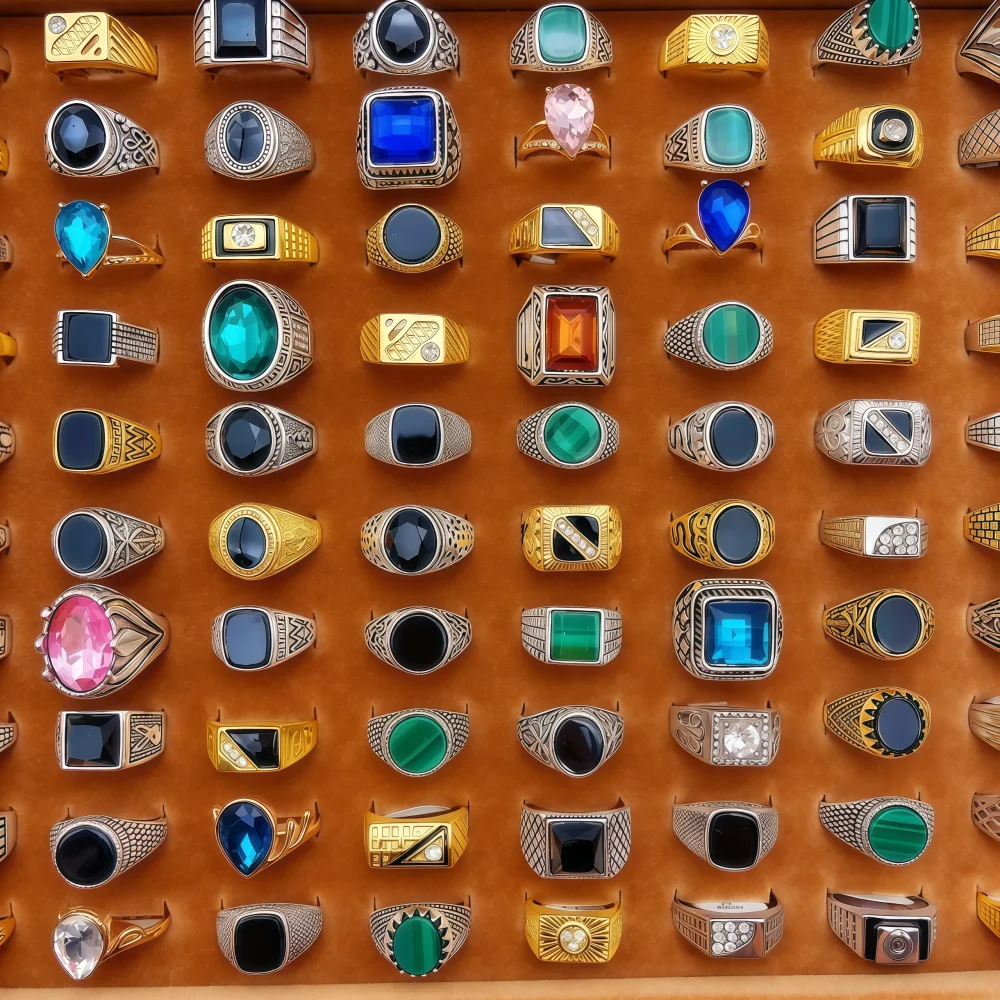 6/8/12/24/36/48/100Pieces Vintage Fashion Geometry Square Rings Set For Women Men Mix Style Classic Retro Jewelry Party Gifts