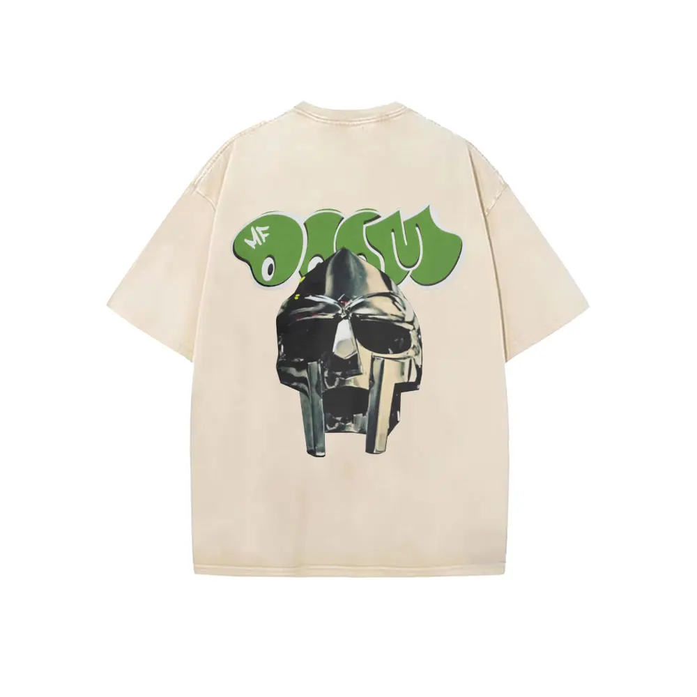 

Rapper Mf Doom Madlib Madvillainy Metal Mask Vintage Washed T Shirt Men Women Hip Hop Fashion T-shirts Male Oversized Streetwear