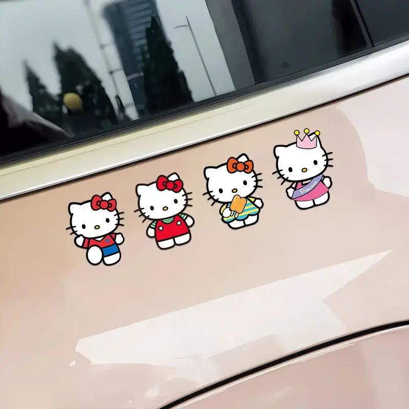 MINISO HelloKitty Car Cartoon Sticker Combination Kawaii DIY Car Sticker Mini Car Body Scratch Cover Waterproof Random Sticker