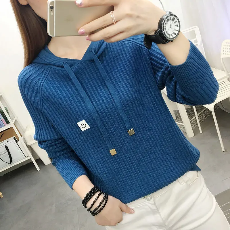 Fashion Hooded Solid Color Knitted Spliced All-match Sweaters Women\'s Clothing 2022 Autumn New Casual Pullovers Loose Warm Tops