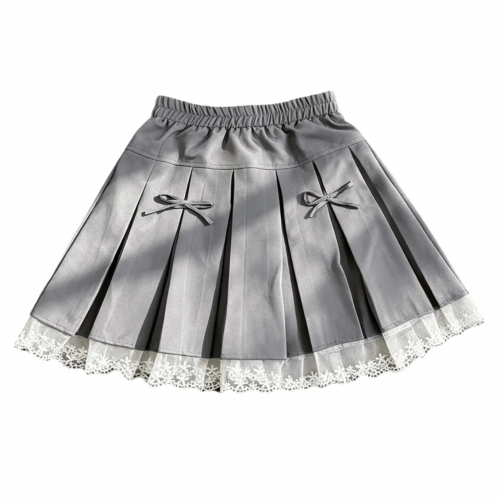 Bowknot Girl Pleated Skirt Black Grey Pleated Design Kids Uniform Skirt Lacw Edge Uniform Style Pleated Skirt Clothes