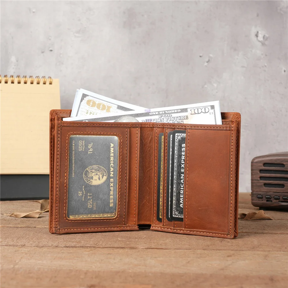 53030Genuine Leather Retro Thick Cowhide Wallet Short Multiple Card Slot Card Bag Zipper Crazy Horse Cowhide Wallet for Men