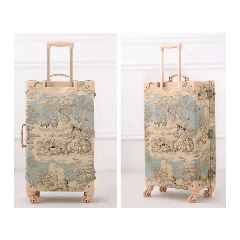 Vintage Suitcases on Wheels High Grade Spinner Rolling Luggage Retro Trolley Case Leather Floral Pattern Suitcase Set