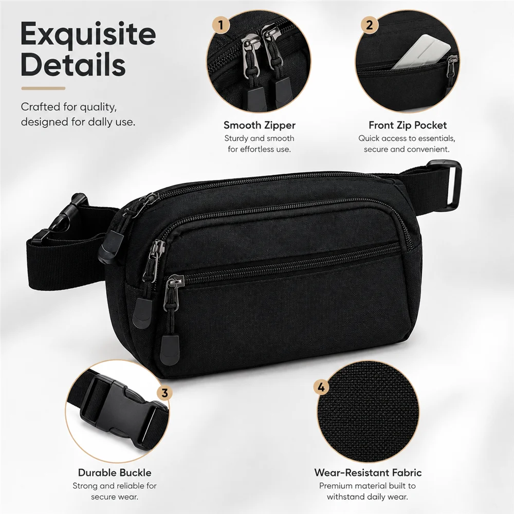 Wasserdichte Sporttasche für Herren mit großem Fassungsvermögen – Möglichkeit als Hüfttasche, Brusttasche, Umhängetasche, ideal zum Laufen, Camping, täglichen Tragen – Detail 3