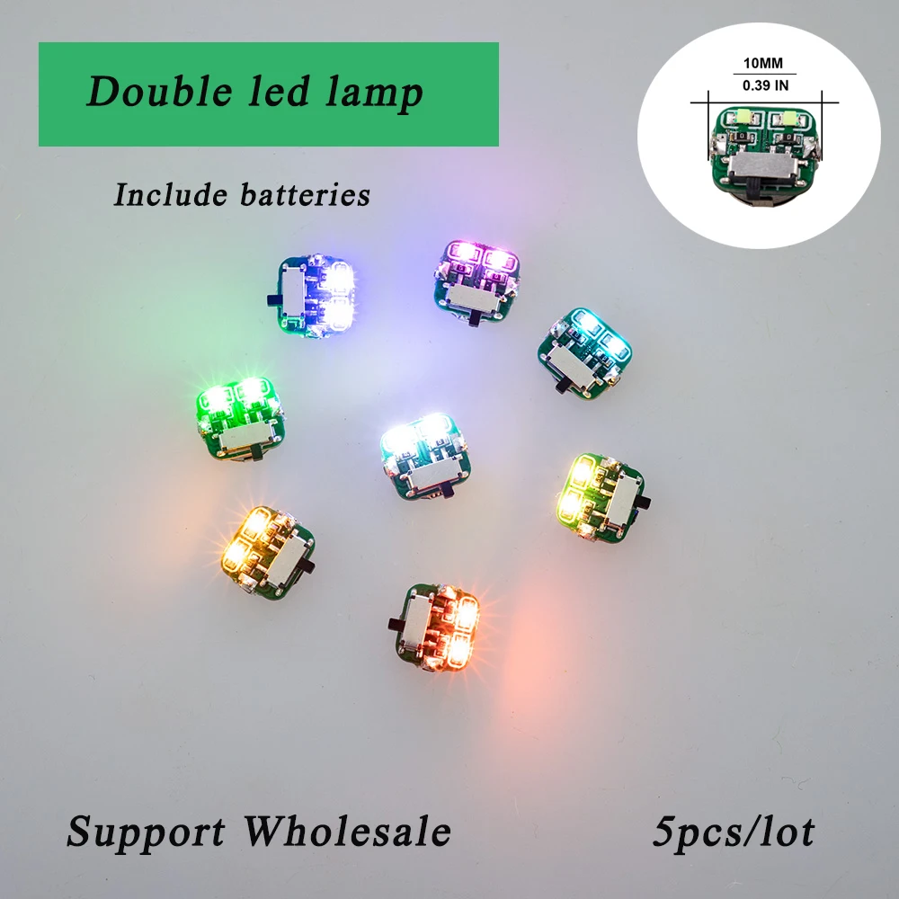 5pcs 1.0*1.0cm Double LED Lamp Switch Control Toys DIY Model Making for Robots No Need Magnet Multi-color Choices With Batteries